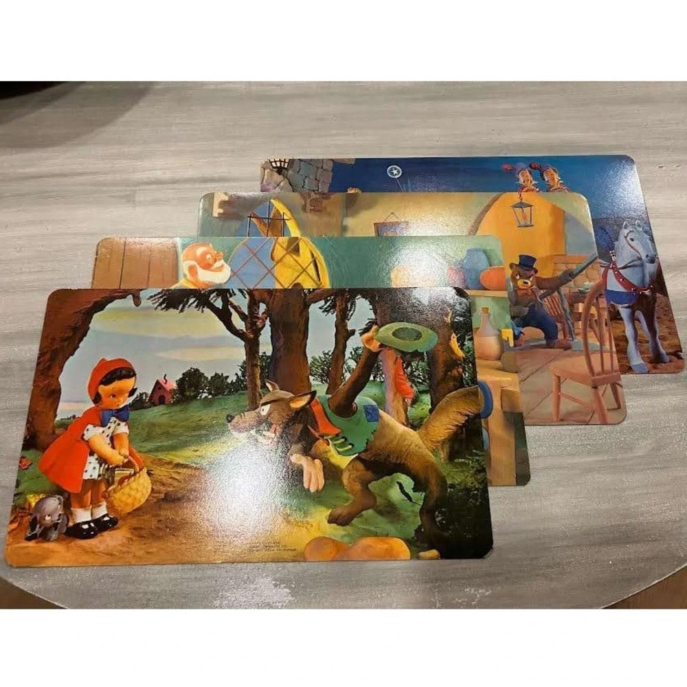 Vintage Maxwell Dorne Moppet Products Fairy Tale Placemats Set of 4 Double Sided
